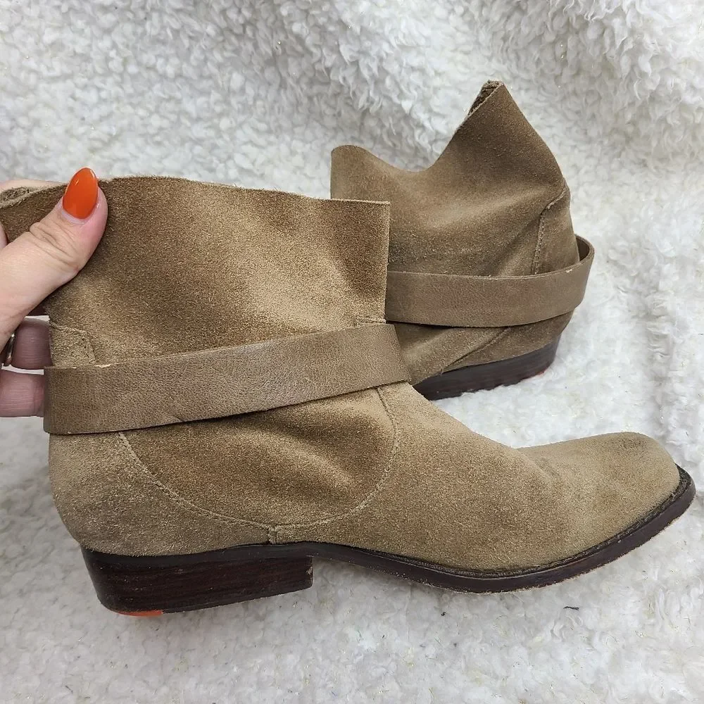 Joe's Jeans Tan‎ Suede Slouchy Western Inspired Harness Ankle Boots